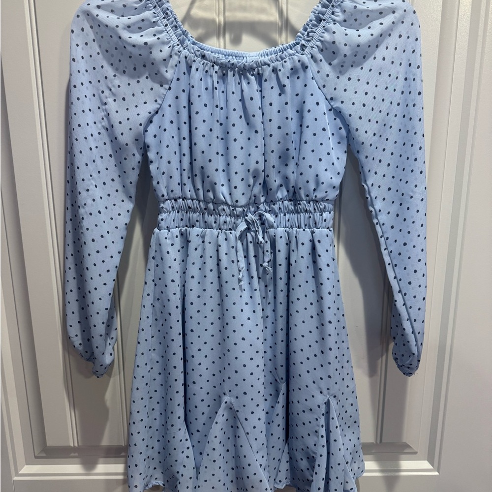 Francesca's Collections Light Blue Kids Dress with Dots